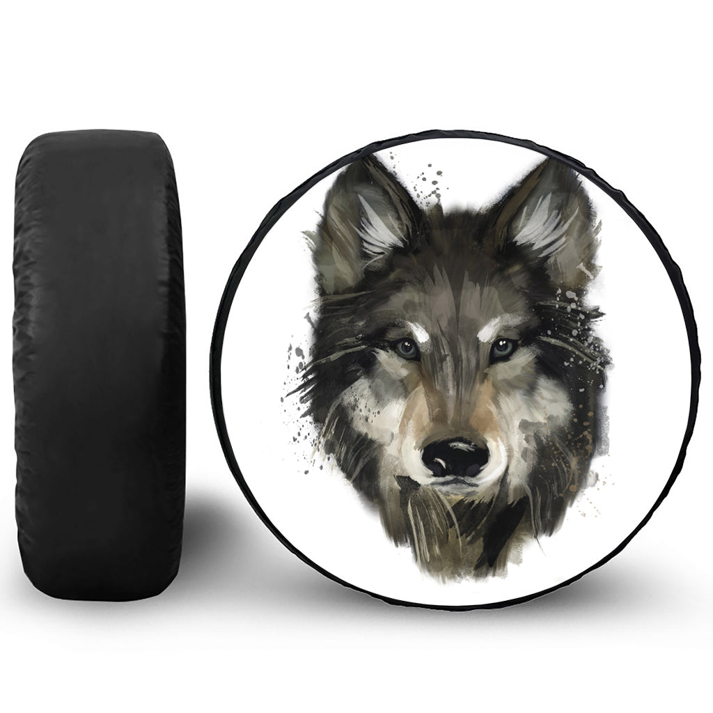 Watercolor Painting Wolf Print Tire Cover
