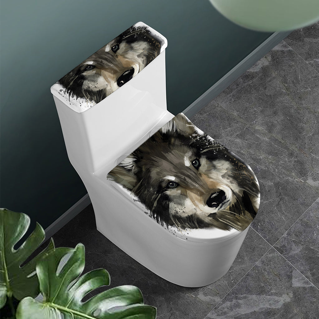 Watercolor Painting Wolf Print Toilet Lid And Tank Cover Set