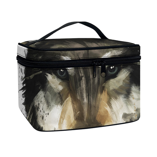 Watercolor Painting Wolf Print Travel Makeup Bag