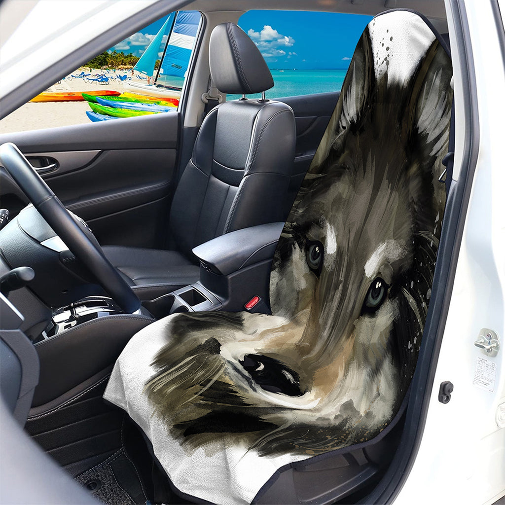 Watercolor Painting Wolf Print Waterproof Car Seat Cover