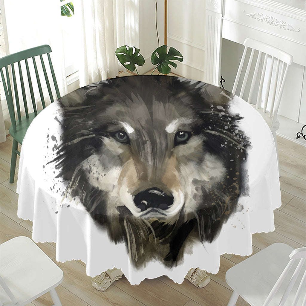 Watercolor Painting Wolf Print Waterproof Round Tablecloth