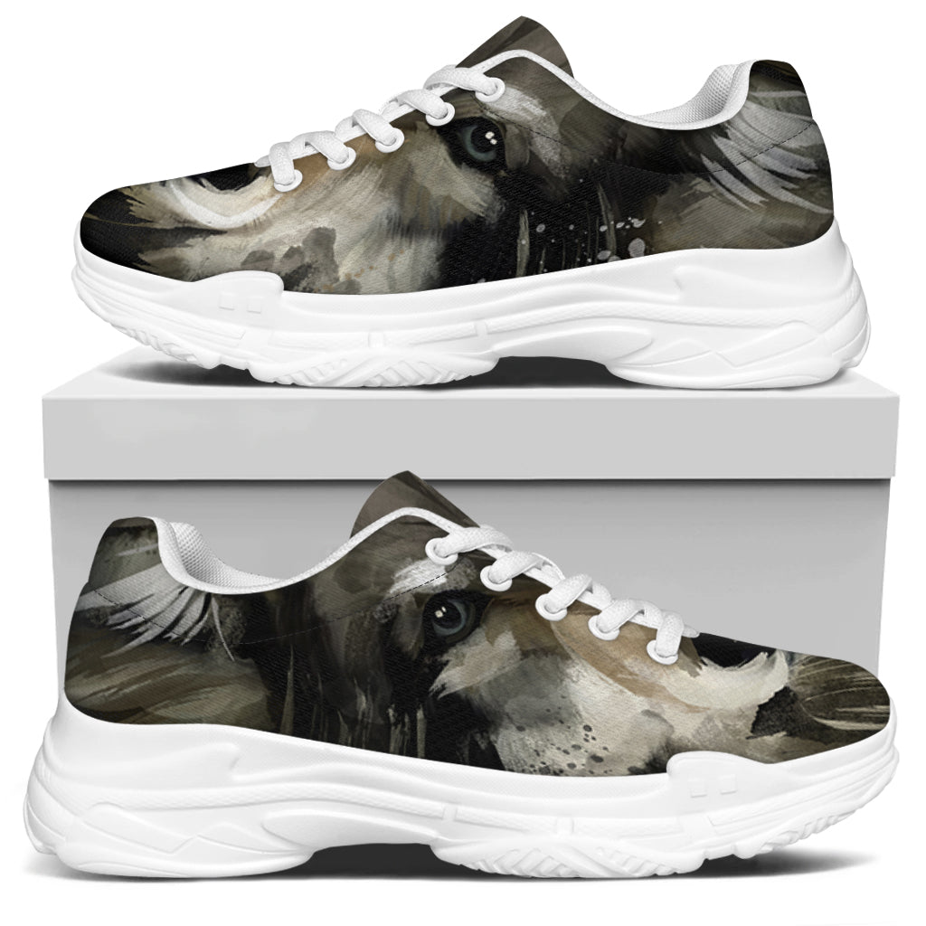 Watercolor Painting Wolf Print White Chunky Shoes