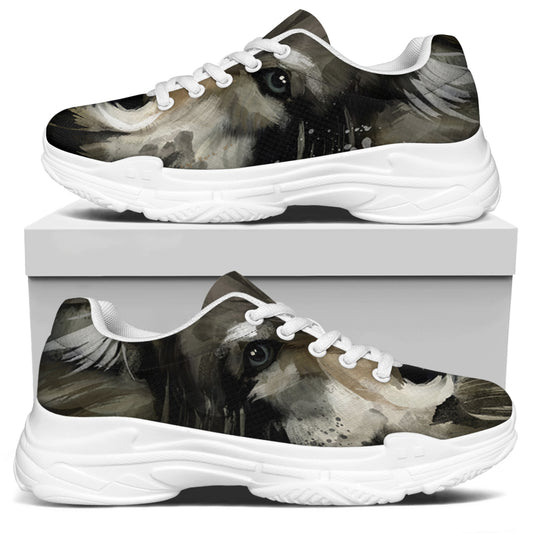 Watercolor Painting Wolf Print White Chunky Shoes