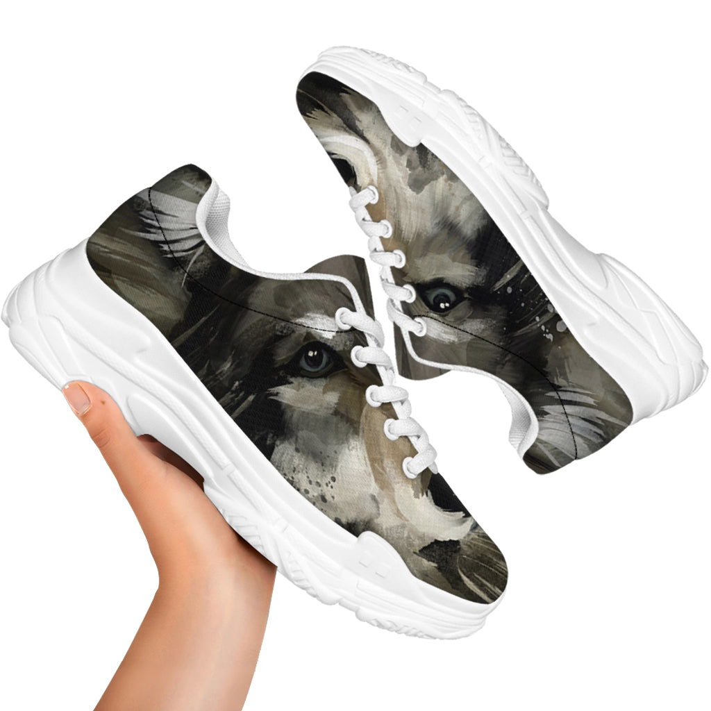 Watercolor Painting Wolf Print White Chunky Shoes