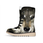 Watercolor Painting Wolf Print Winter Boots