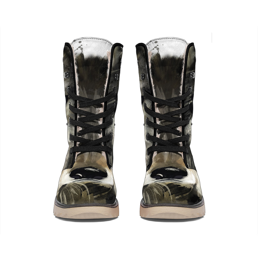 Watercolor Painting Wolf Print Winter Boots
