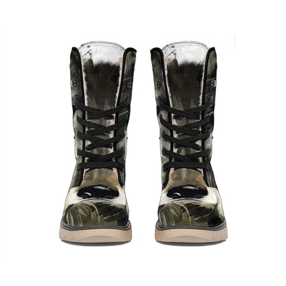 Watercolor Painting Wolf Print Winter Boots