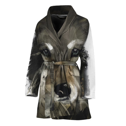 Watercolor Painting Wolf Print Women's Bathrobe