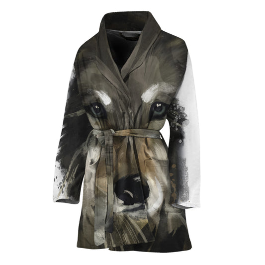 Watercolor Painting Wolf Print Women's Bathrobe