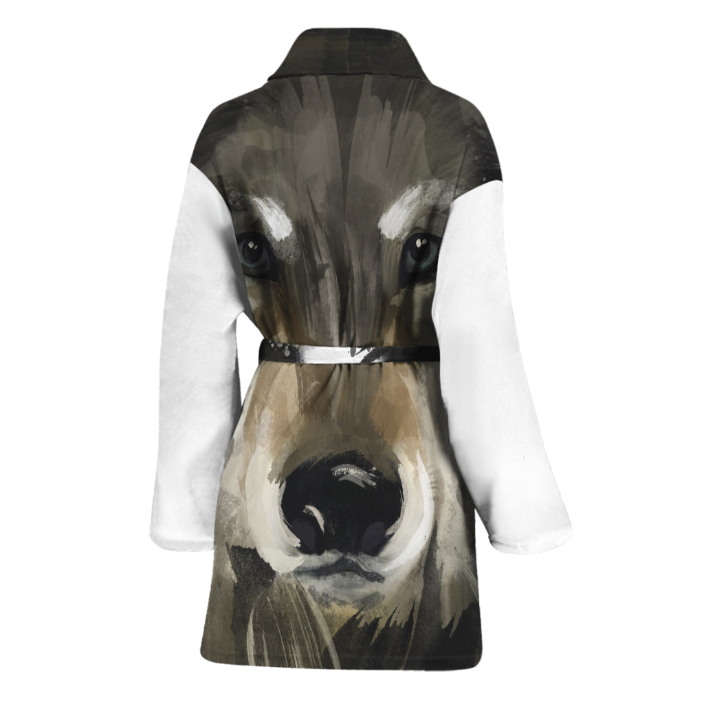 Watercolor Painting Wolf Print Women's Bathrobe
