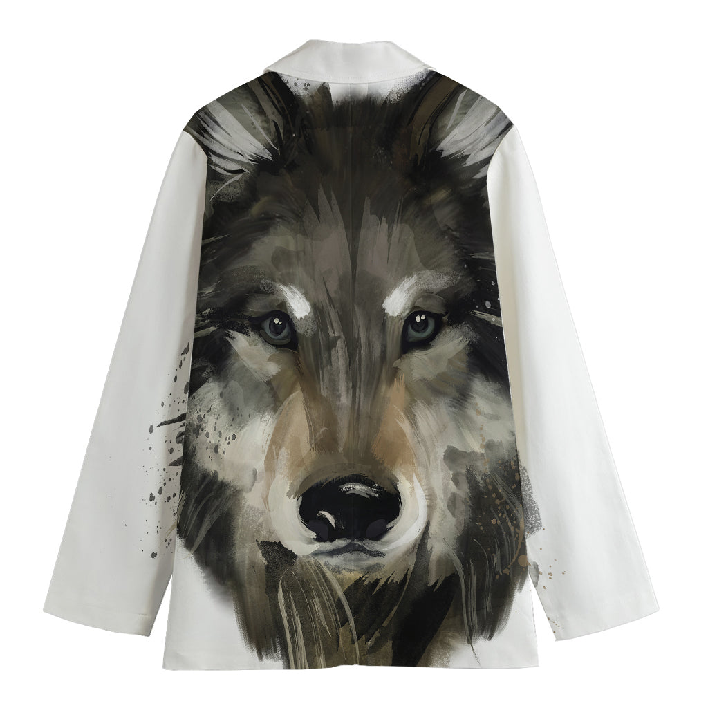 Watercolor Painting Wolf Print Women's Blazer