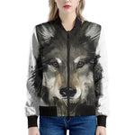 Watercolor Painting Wolf Print Women's Bomber Jacket