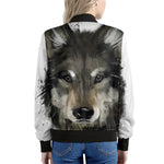 Watercolor Painting Wolf Print Women's Bomber Jacket