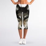 Watercolor Painting Wolf Print Women's Capri Leggings