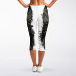 Watercolor Painting Wolf Print Women's Capri Leggings