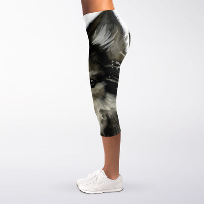 Watercolor Painting Wolf Print Women's Capri Leggings
