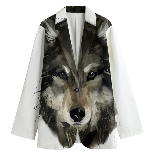 Watercolor Painting Wolf Print Women's Cotton Blazer