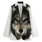 Watercolor Painting Wolf Print Women's Cotton Blazer