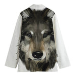 Watercolor Painting Wolf Print Women's Cotton Blazer