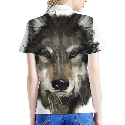 Watercolor Painting Wolf Print Women's Polo Shirt