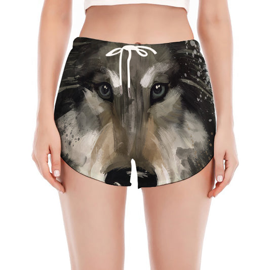 Watercolor Painting Wolf Print Women's Split Running Shorts