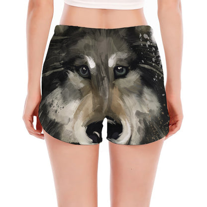 Watercolor Painting Wolf Print Women's Split Running Shorts