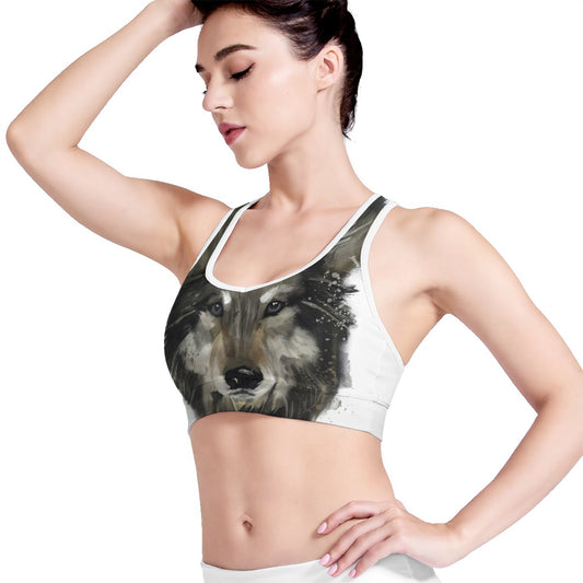Watercolor Painting Wolf Print Women's Sports Bra