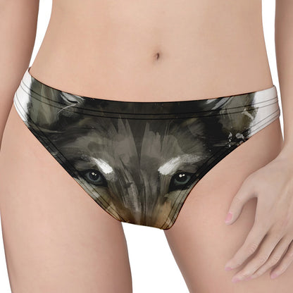 Watercolor Painting Wolf Print Women's Thong