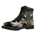 Watercolor Painting Wolf Print Padded Collar Lace Up Boots