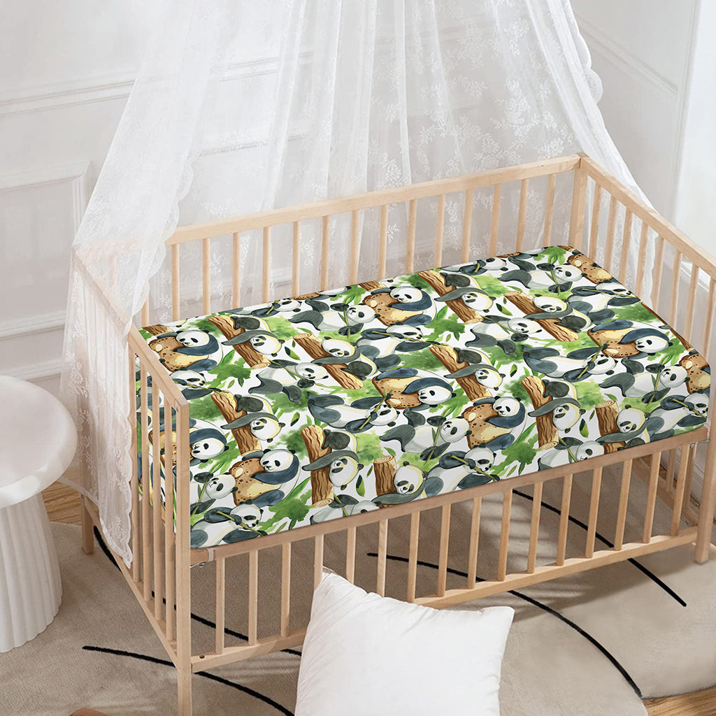 Watercolor Panda Bear Pattern Print Baby Crib Sheet