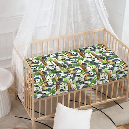 Watercolor Panda Bear Pattern Print Baby Crib Sheet