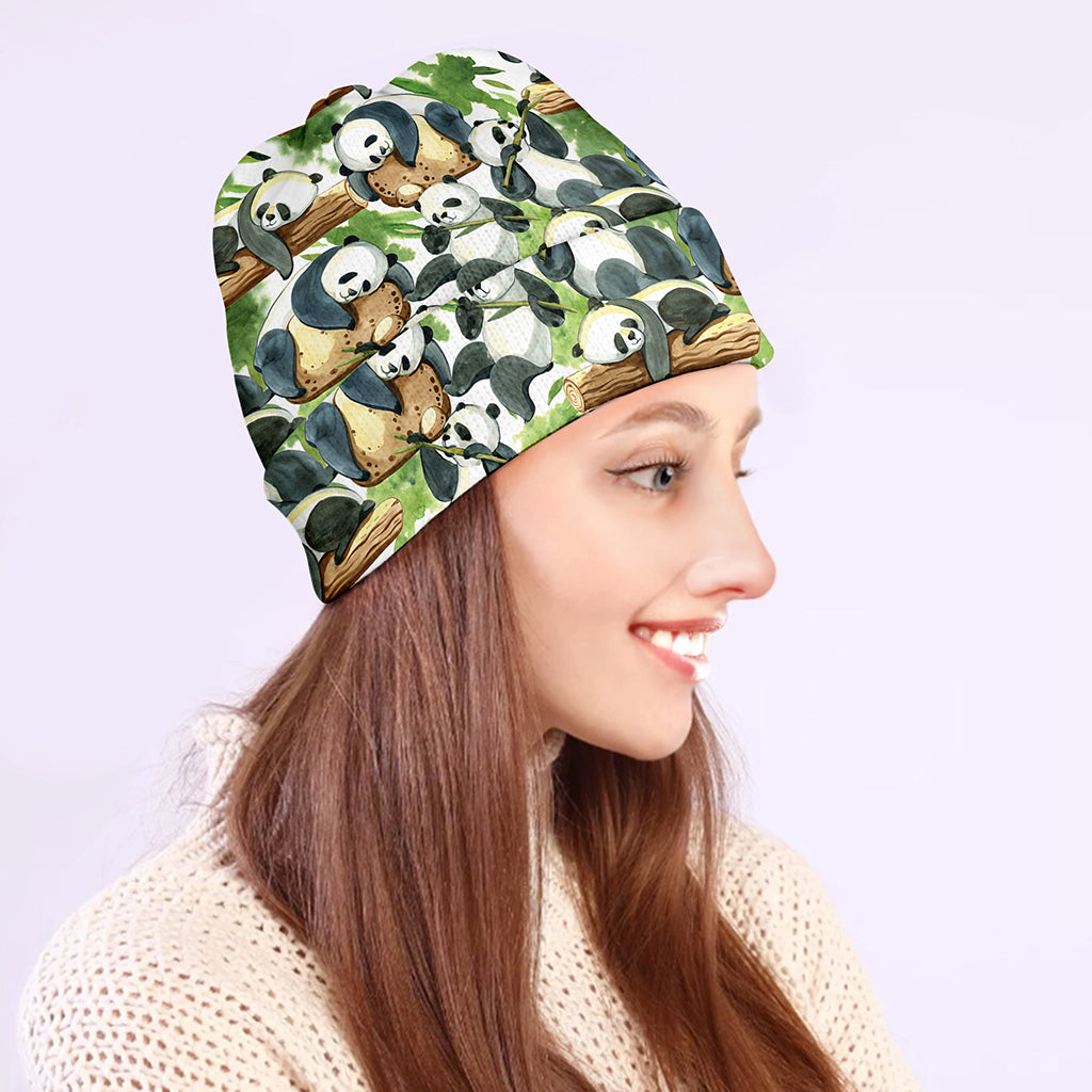 Watercolor Panda Bear Pattern Print Beanie