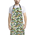 Watercolor Panda Bear Pattern Print Bib Apron With Pocket