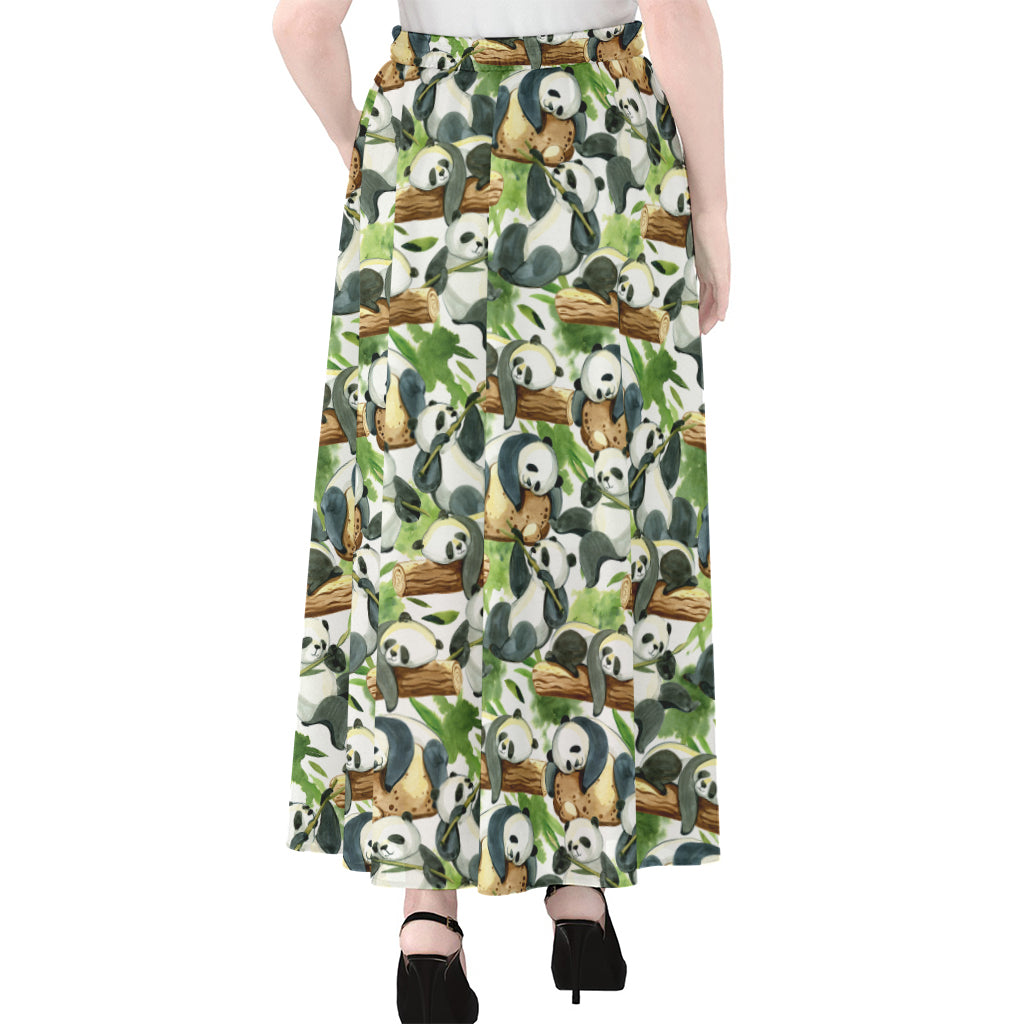 Watercolor Panda Bear Pattern Print Chiffon Maxi Skirt