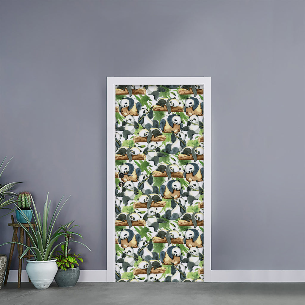 Watercolor Panda Bear Pattern Print Door Sticker