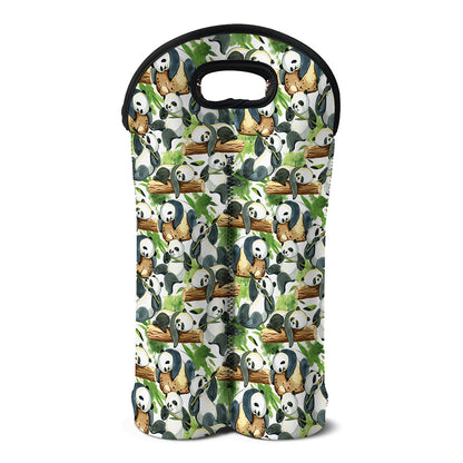 Watercolor Panda Bear Pattern Print Double Neoprene Wine Tote