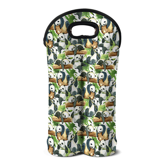 Watercolor Panda Bear Pattern Print Double Neoprene Wine Tote