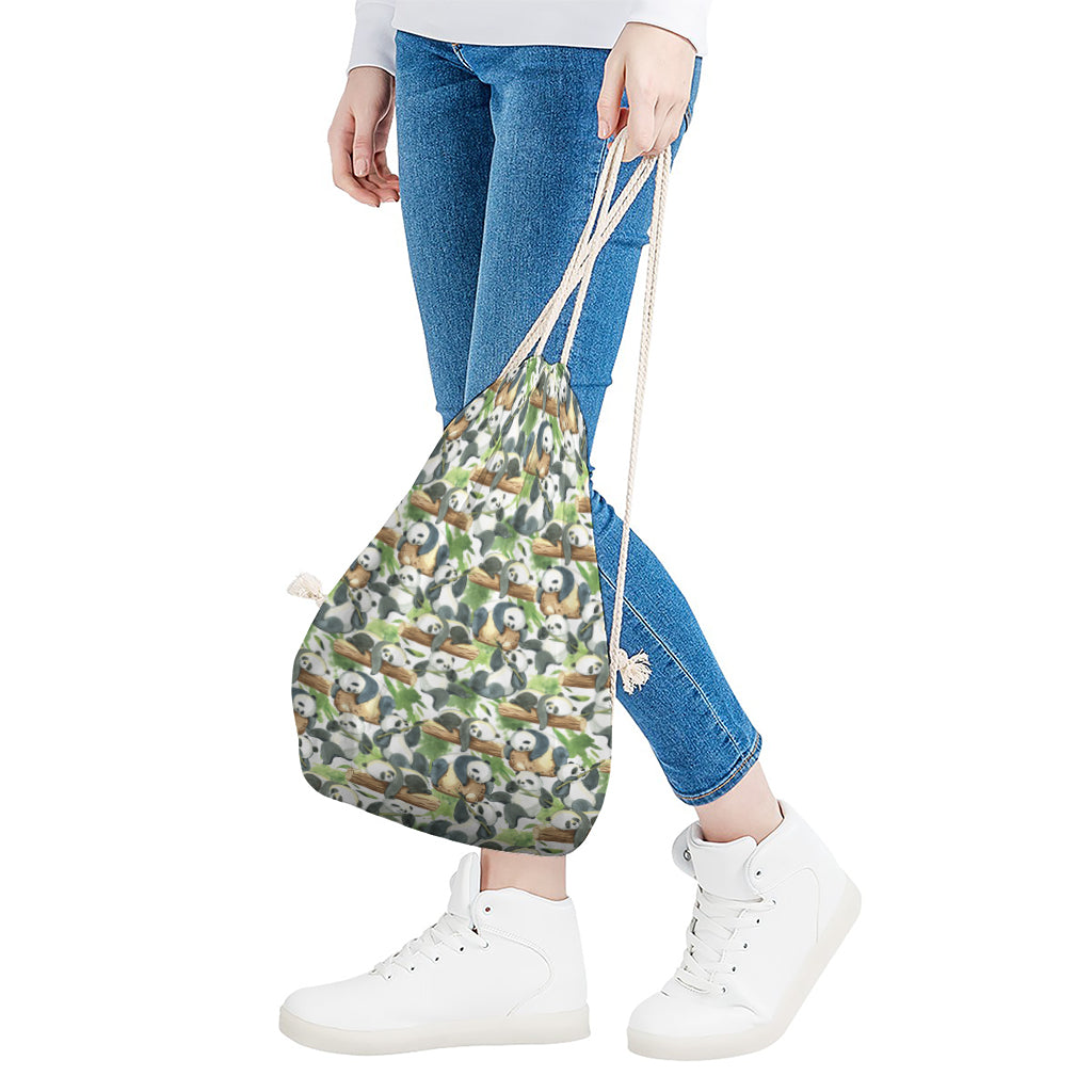 Watercolor Panda Bear Pattern Print Drawstring Bag
