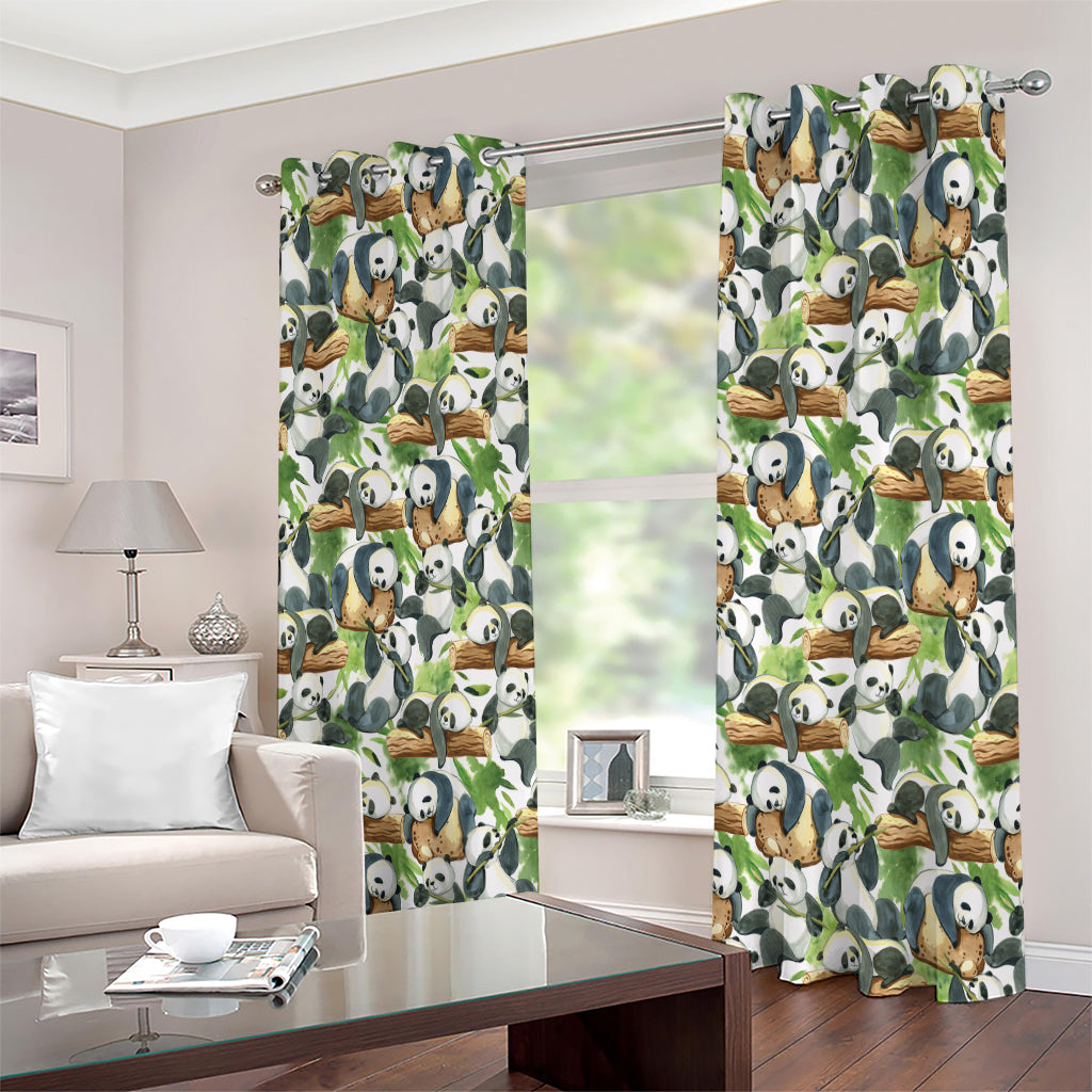 Watercolor Panda Bear Pattern Print Extra Wide Grommet Curtains