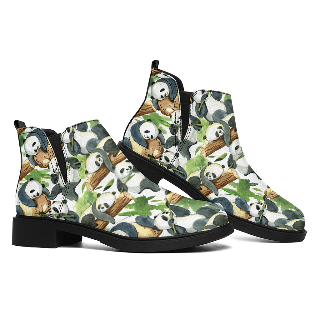 Watercolor Panda Bear Pattern Print Flat Ankle Boots