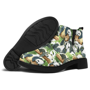 Watercolor Panda Bear Pattern Print Flat Ankle Boots