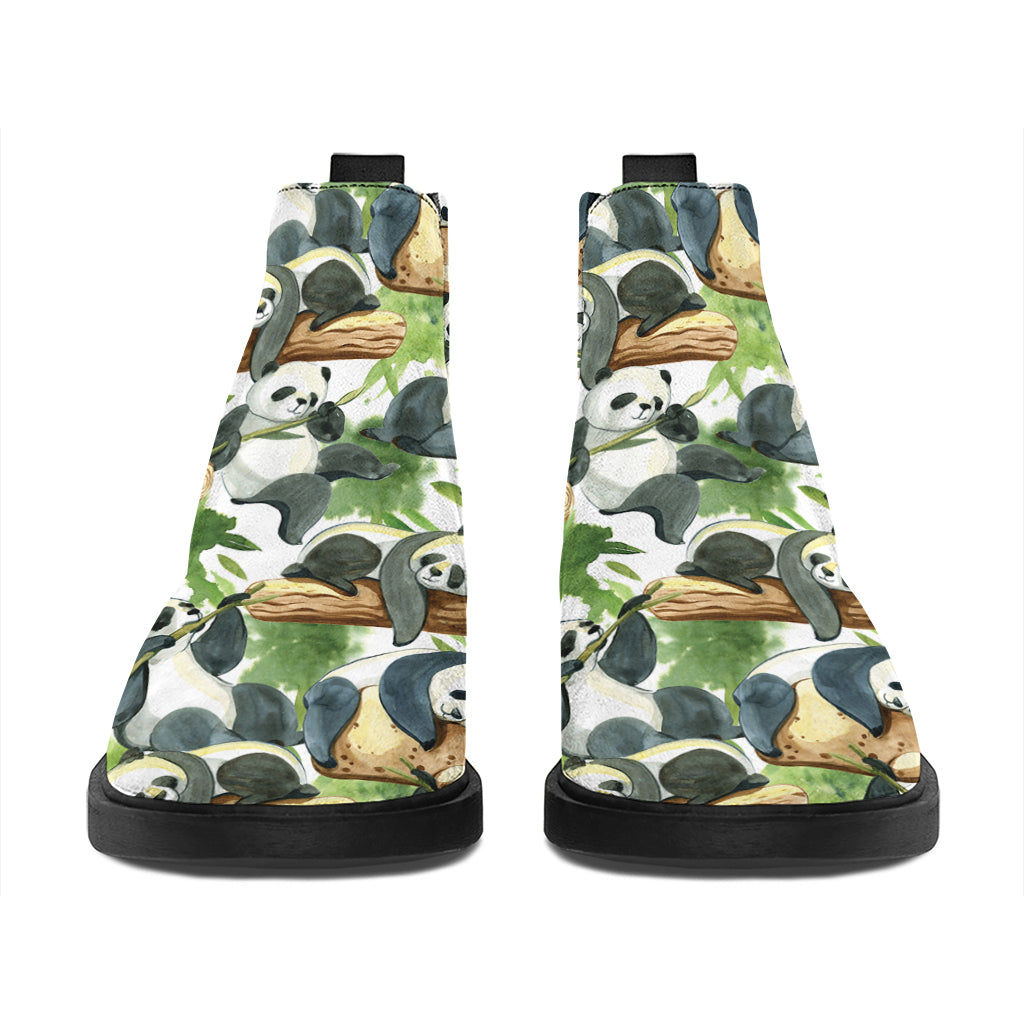 Watercolor Panda Bear Pattern Print Flat Ankle Boots