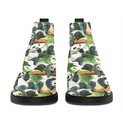Watercolor Panda Bear Pattern Print Flat Ankle Boots