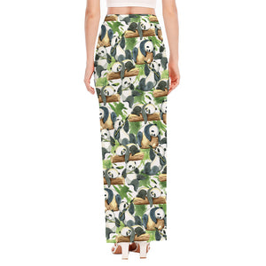 Watercolor Panda Bear Pattern Print High Slit Maxi Skirt