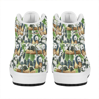 Watercolor Panda Bear Pattern Print High Top Leather Sneakers