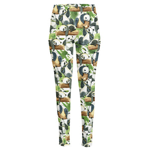 Watercolor Panda Bear Pattern Print High-Waisted Pocket Leggings