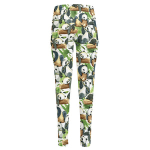 Watercolor Panda Bear Pattern Print High-Waisted Pocket Leggings