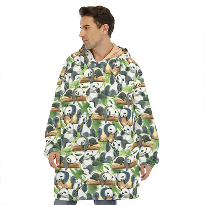Watercolor Panda Bear Pattern Print Hoodie Blanket