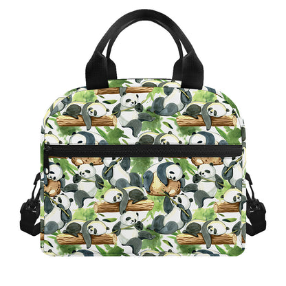 Watercolor Panda Bear Pattern Print Insulated Lunch Bag