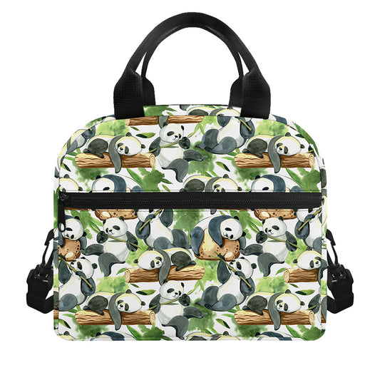 Watercolor Panda Bear Pattern Print Insulated Lunch Bag